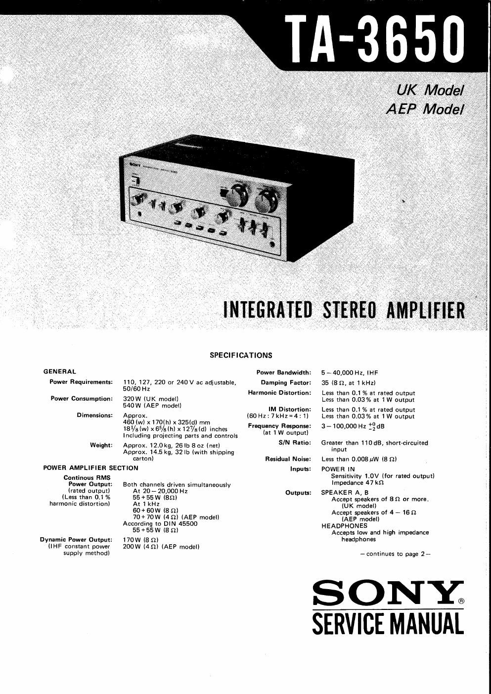 sony ta 3650 amp service manual