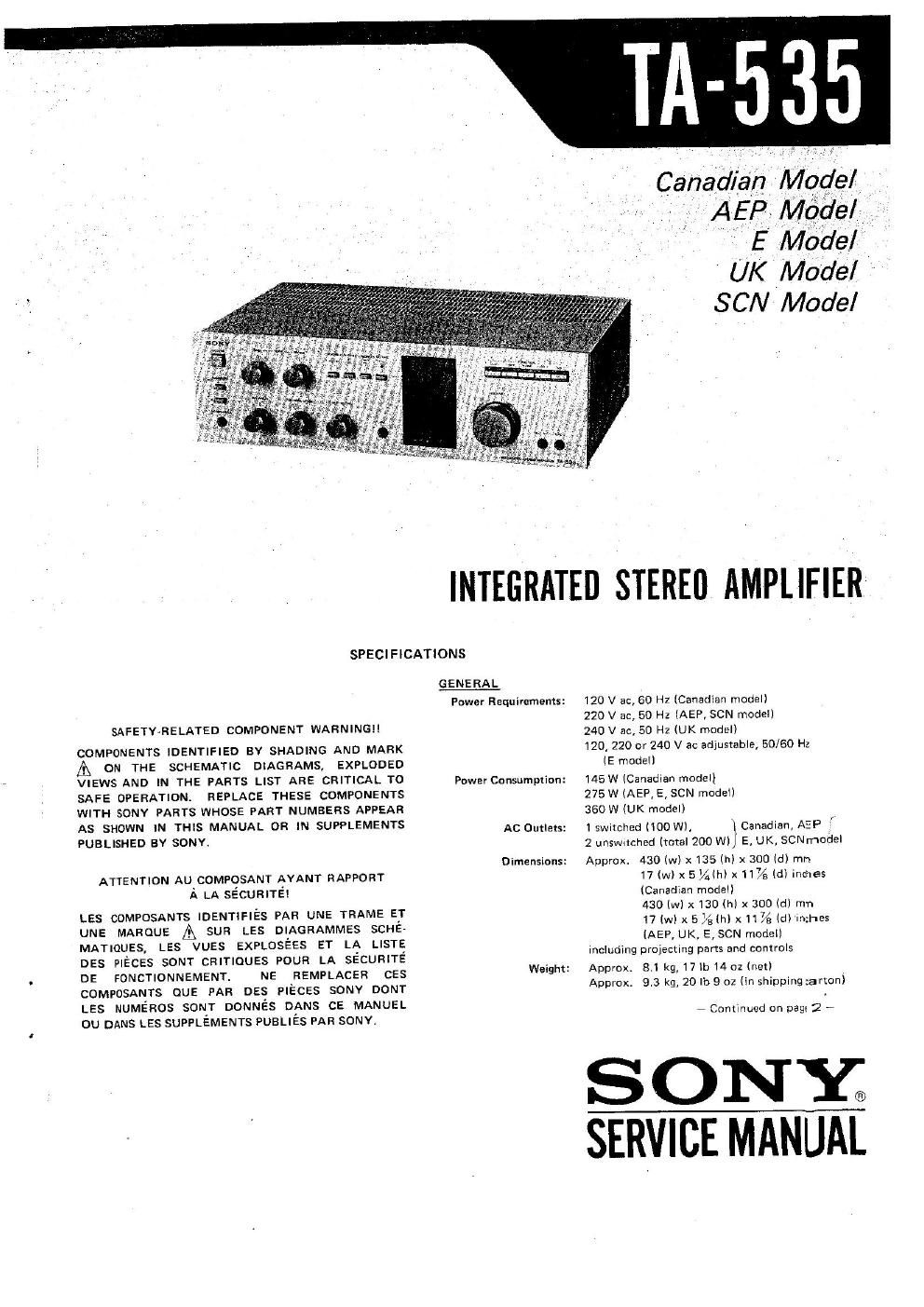 sony ta 535 service manual