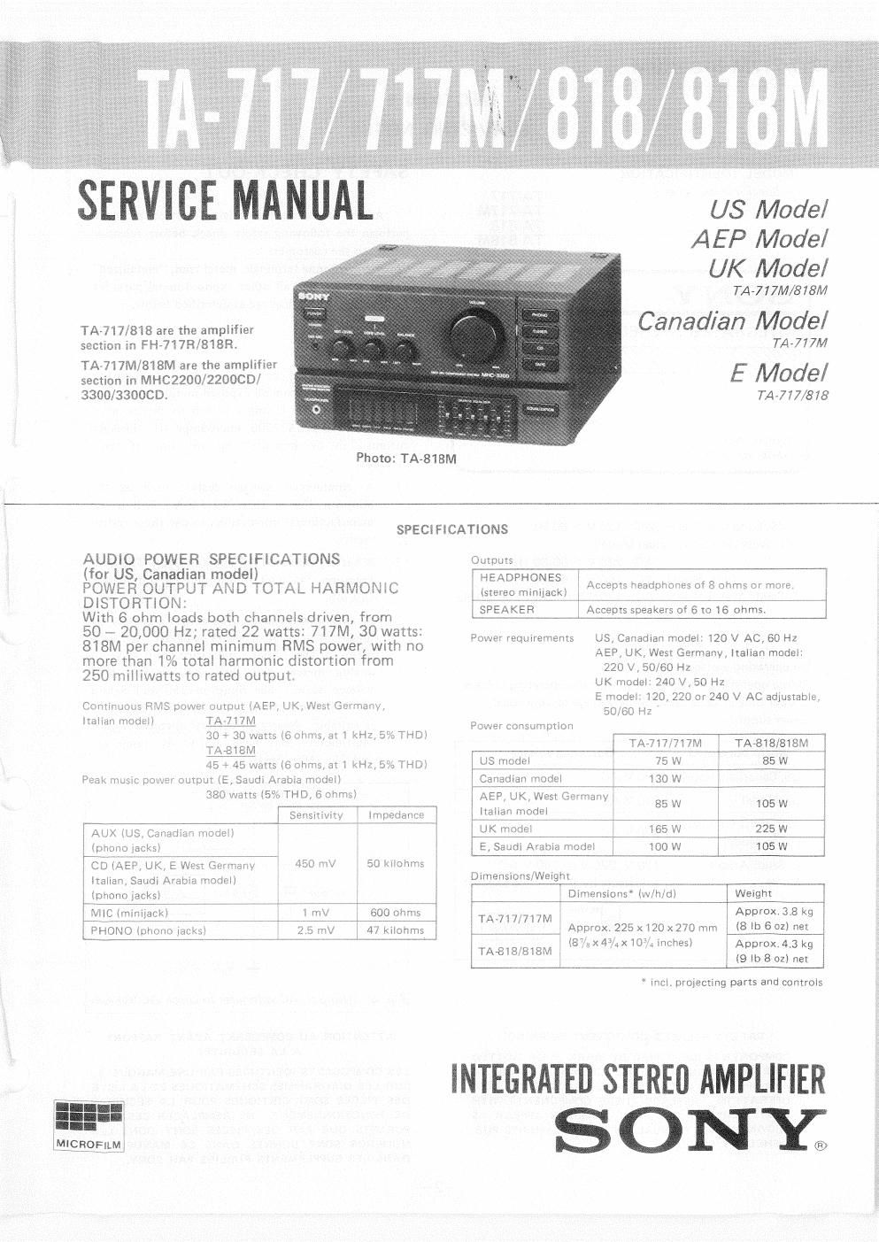 sony ta 818 service manual