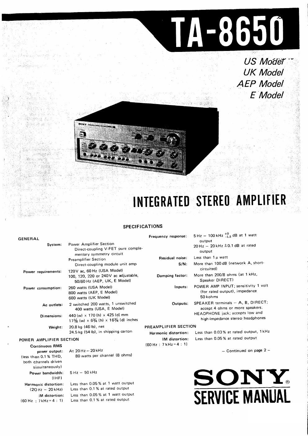 sony ta 8650 service manual