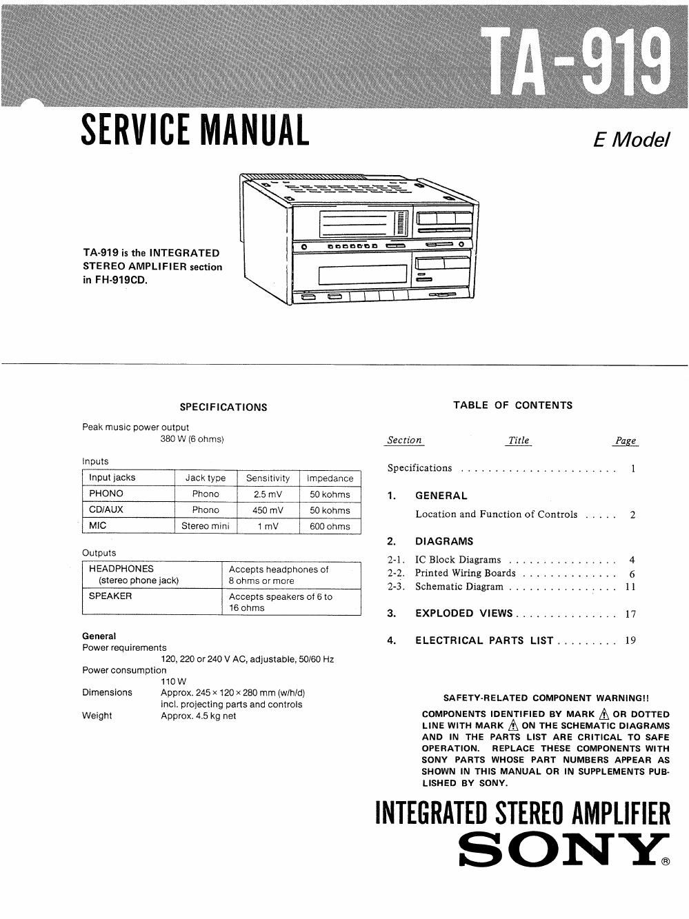 sony ta 919 service manual