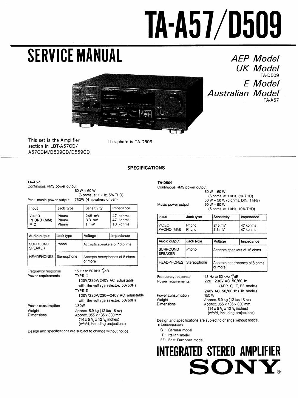 sony ta a 57 service manual