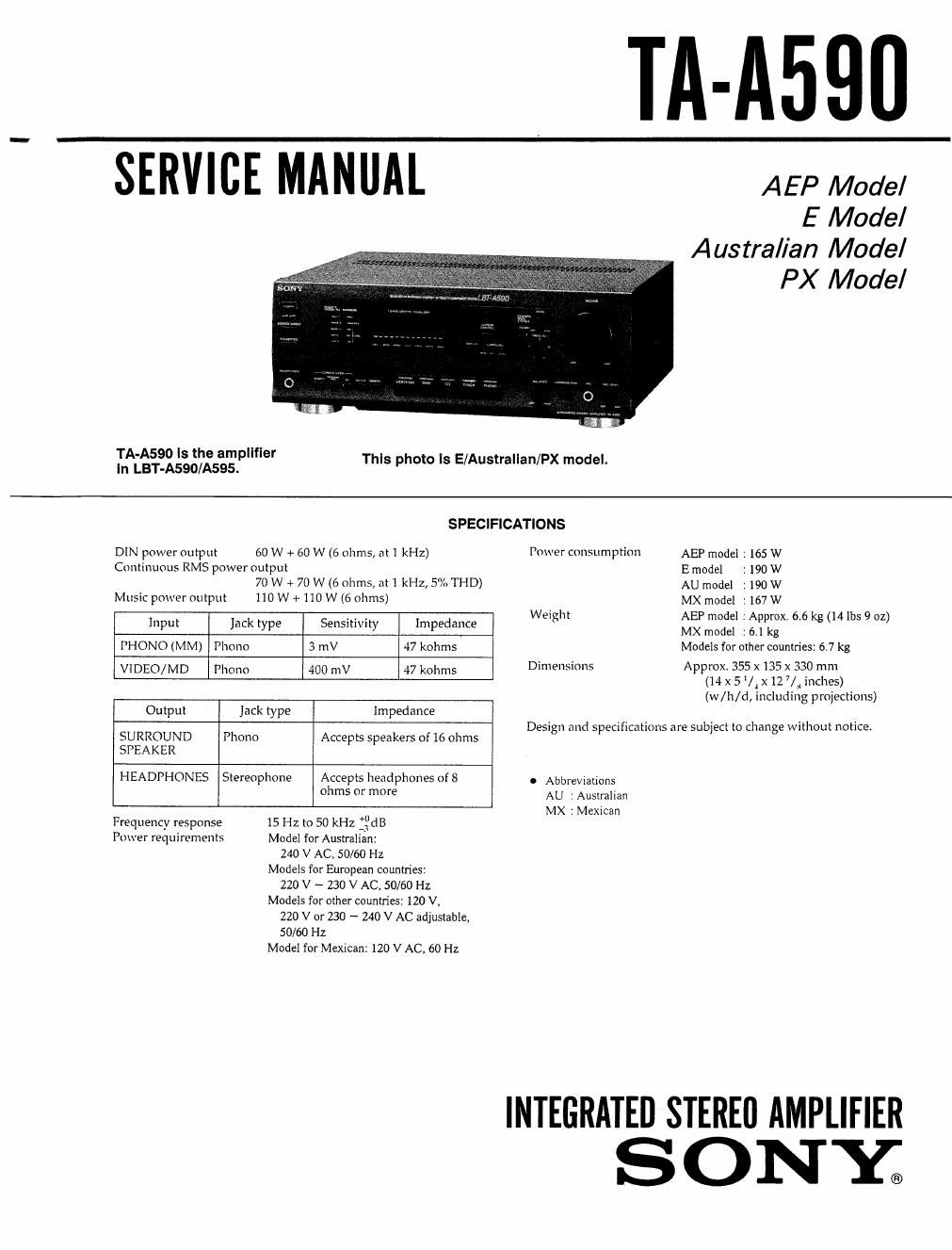sony ta a 590 service manual