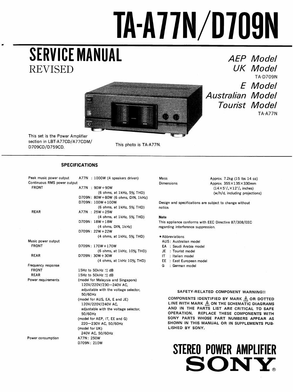 sony ta a 77 n service manual