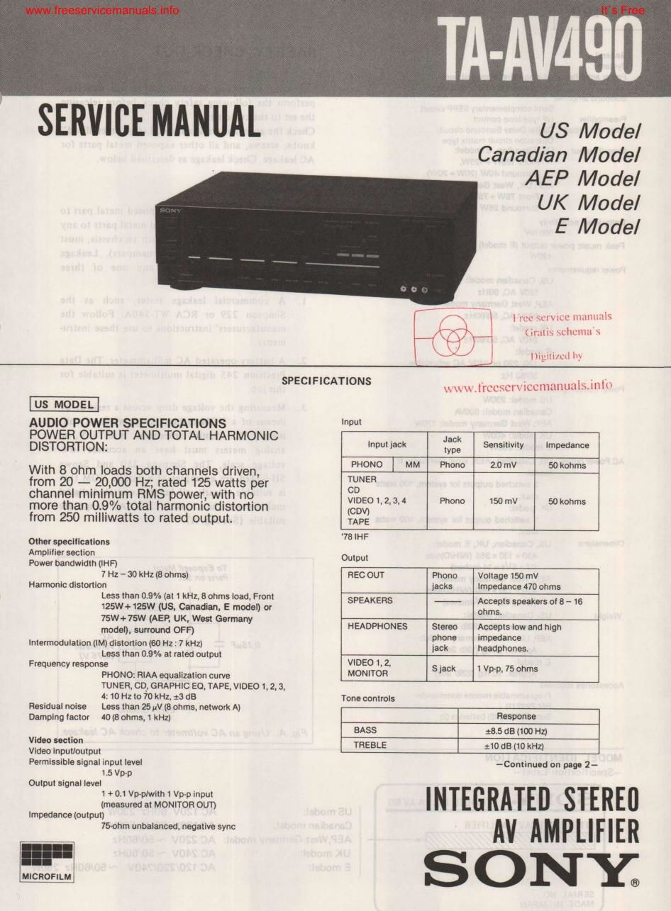 sony ta av 490 service manual