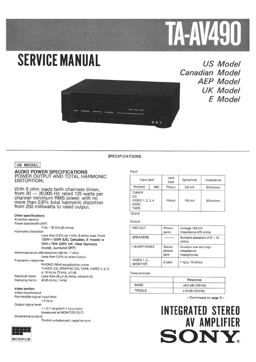 sony ta av 490 service manual 2