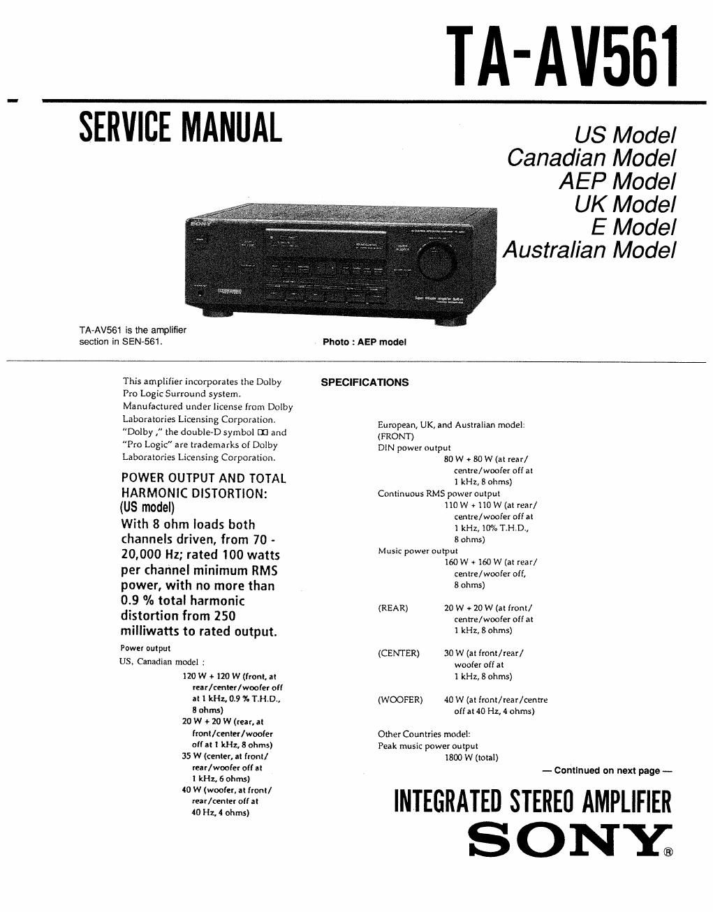 sony ta av 561 service manual