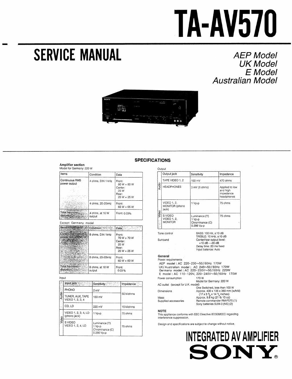 sony ta av 570 service manual