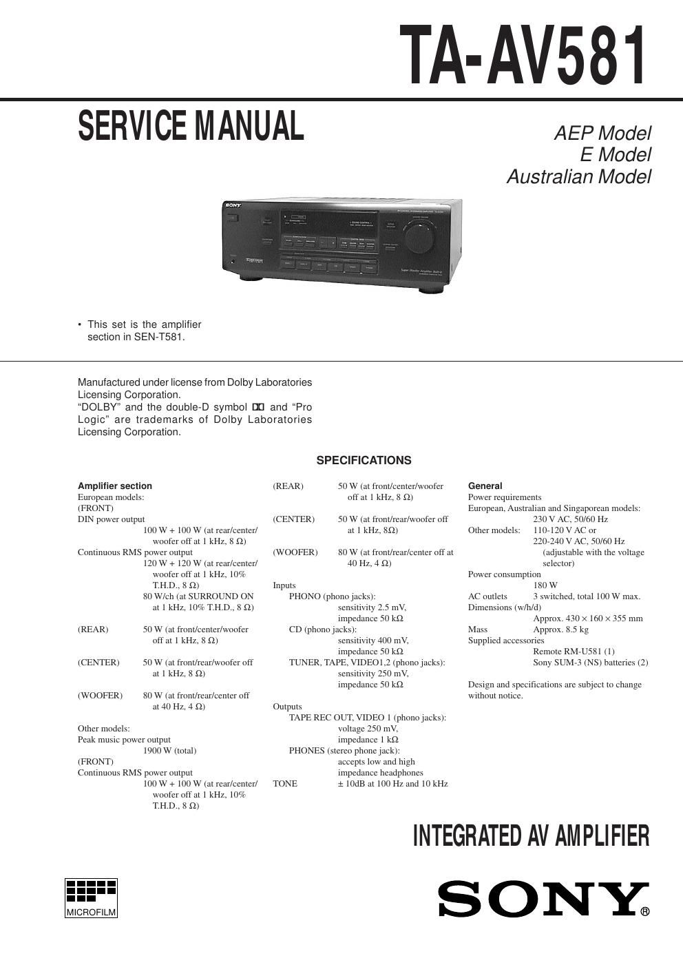 sony ta av 581 service manual