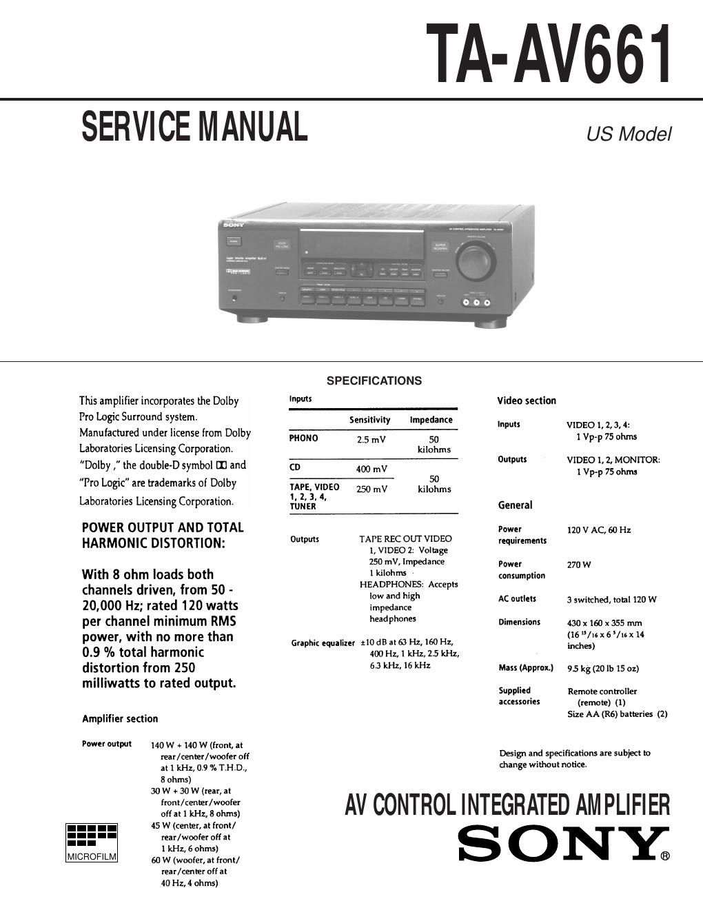 sony ta av 661 service manual