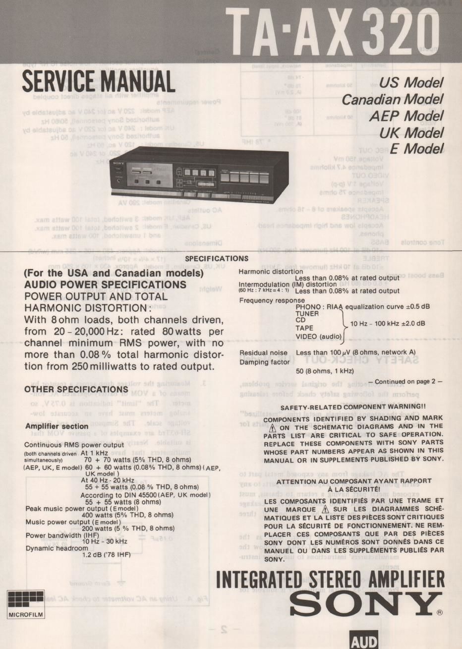 sony ta ax 320 service manual