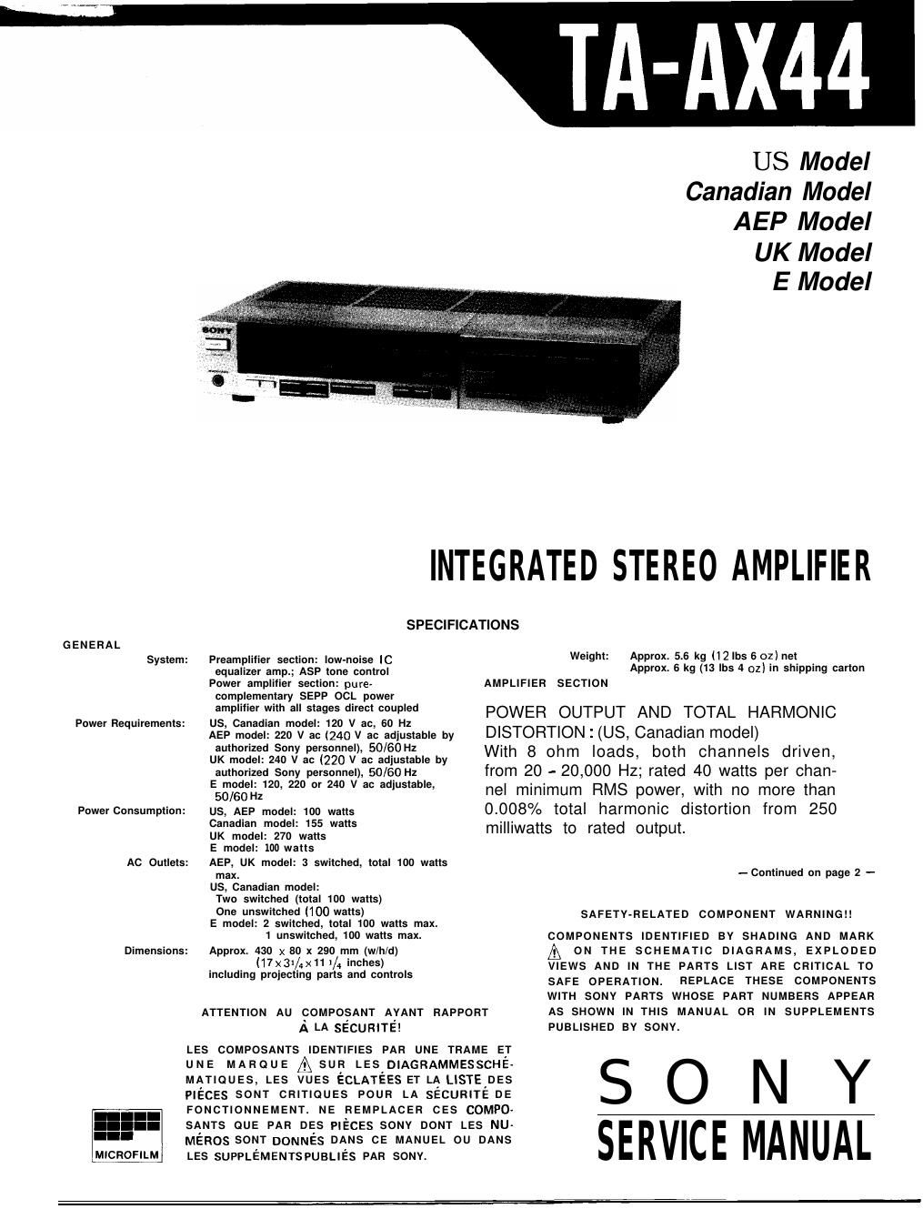 sony ta ax 44 service manual