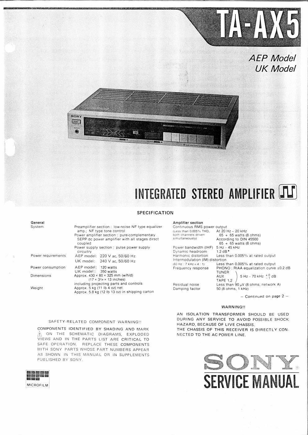 sony ta ax 5 service manual