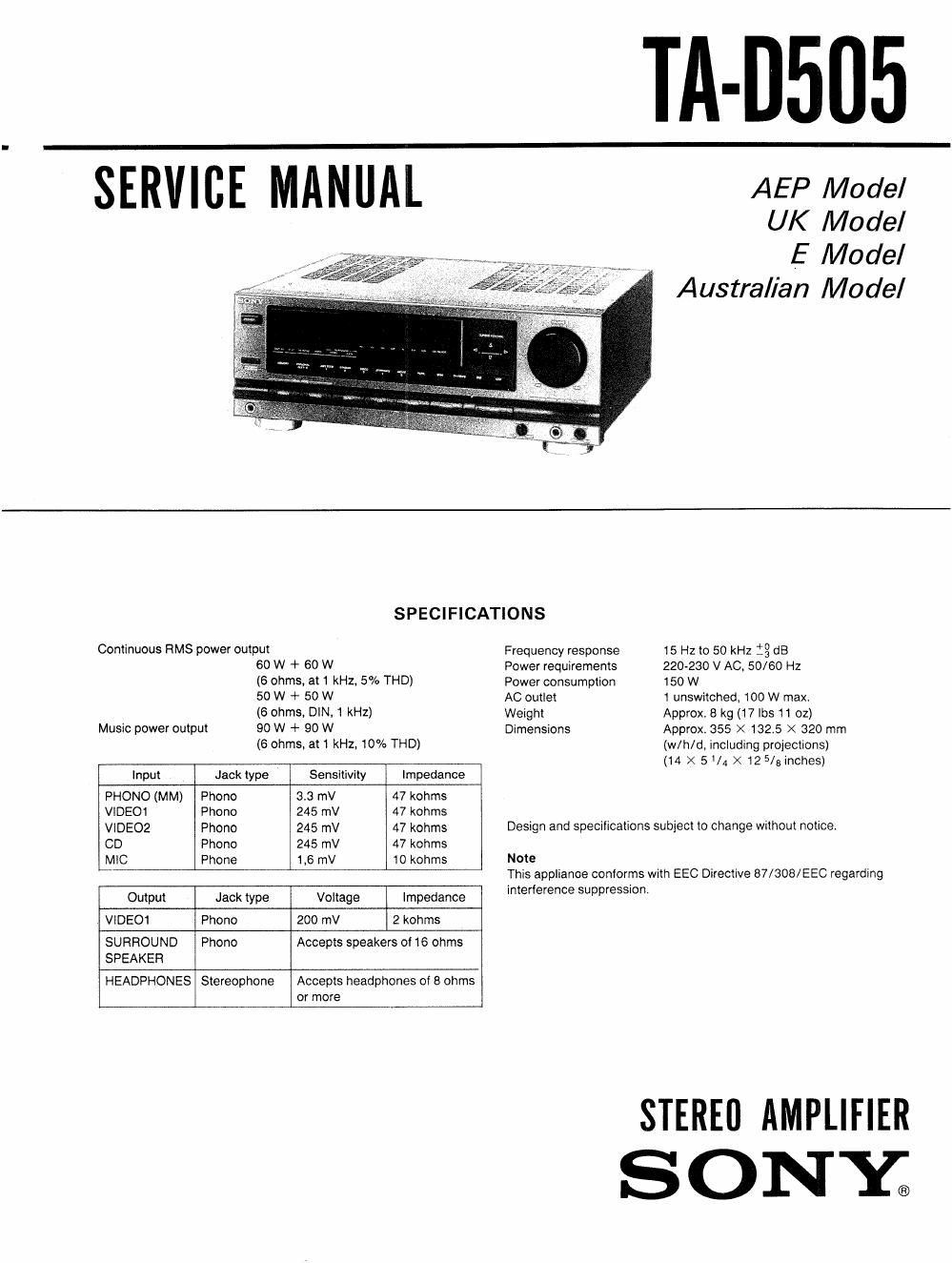 sony ta d 505 service manual