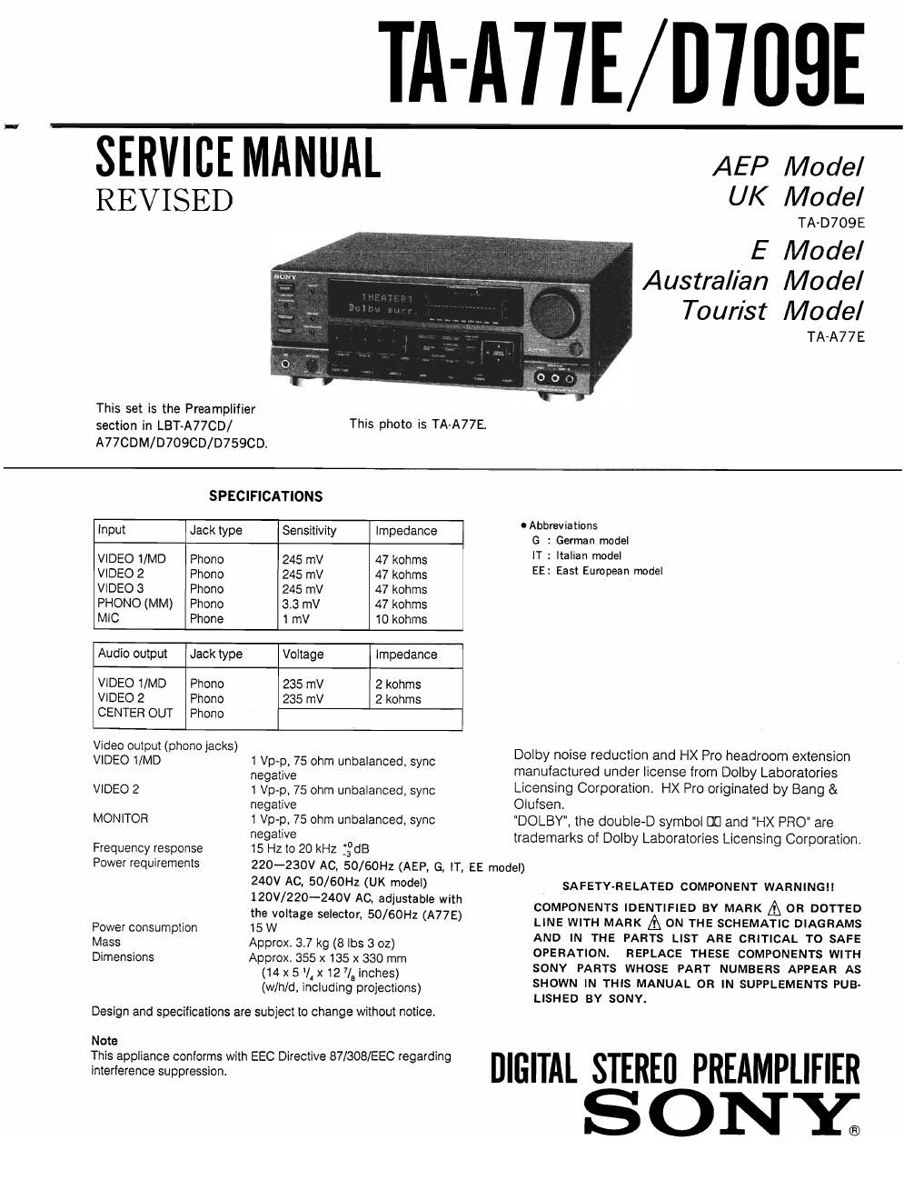 sony ta d 709e service manual