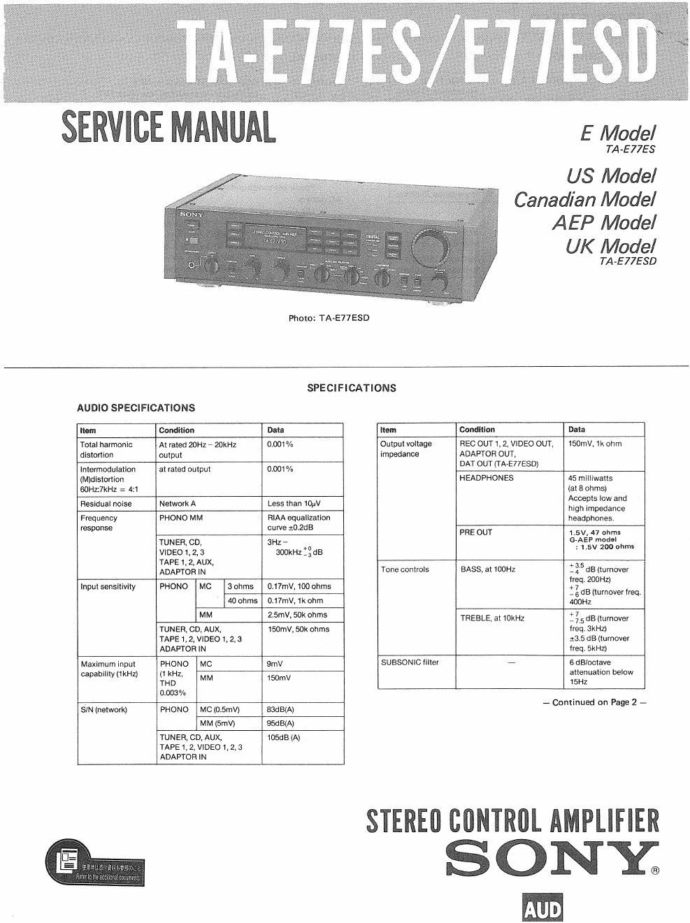 sony ta e 77es service manual