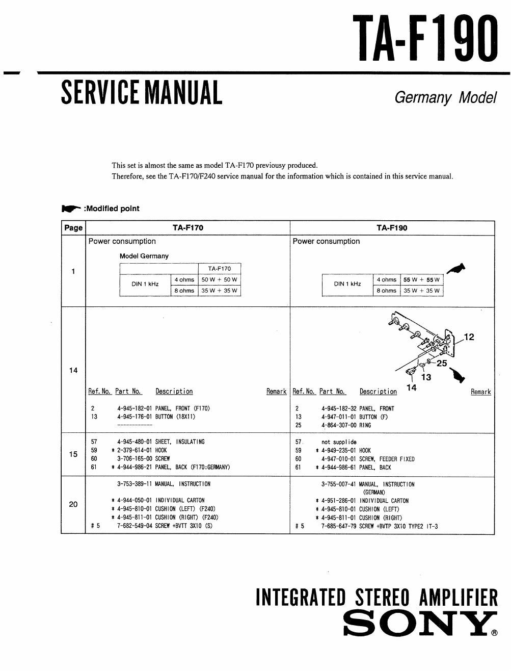 sony ta f 190 service manual