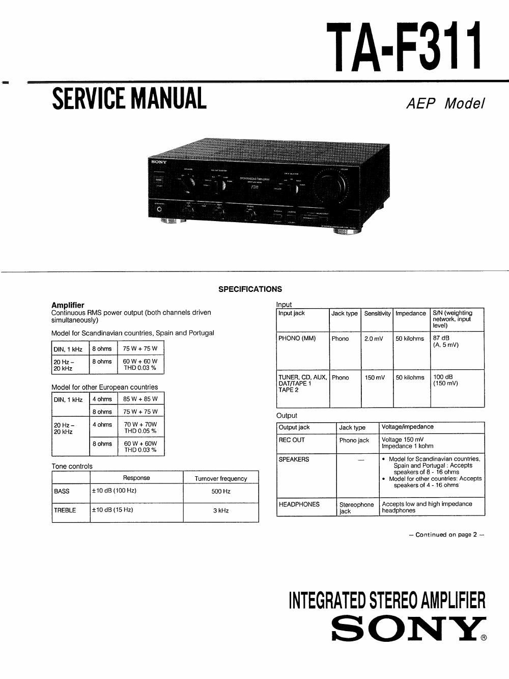 sony ta f 311 service manual