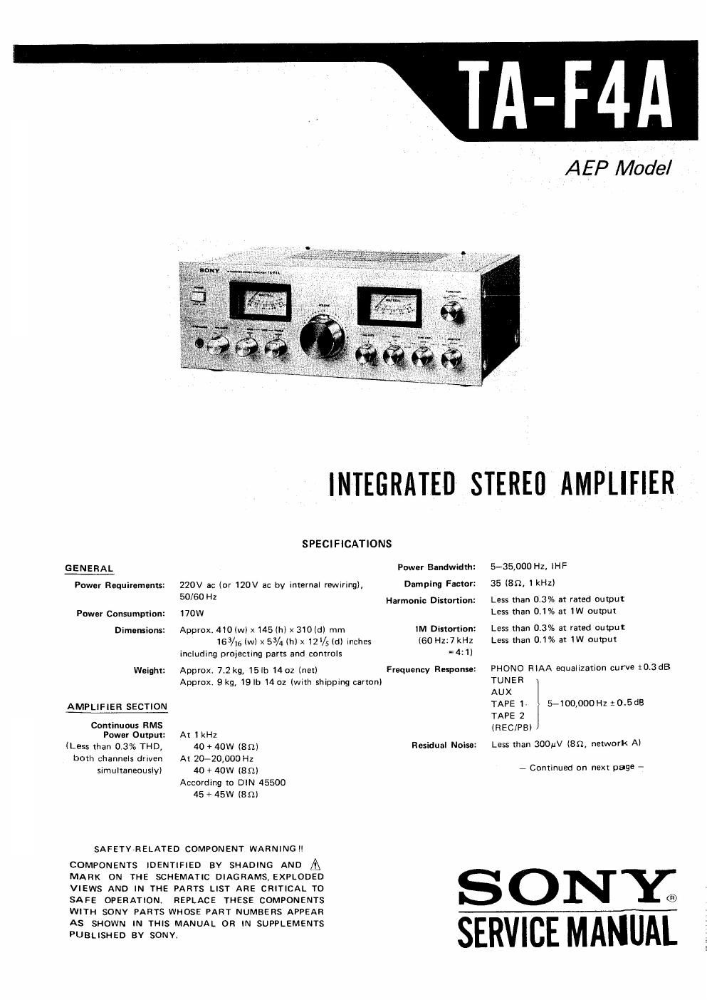 sony ta f 4 a service manual