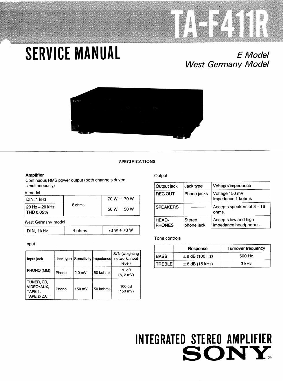 sony ta f 411 r service manual