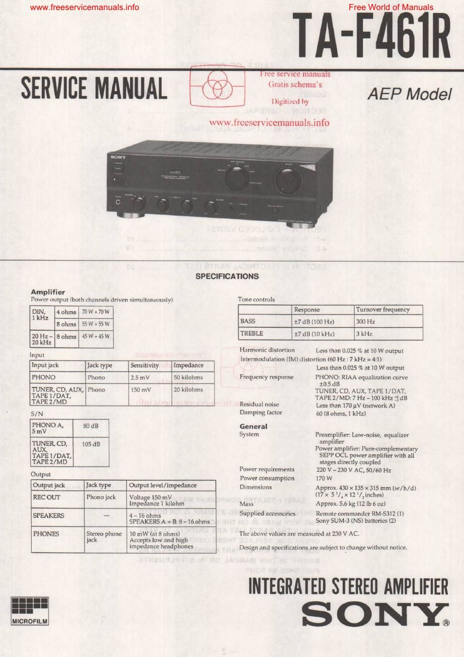 sony ta f 461r int service manual