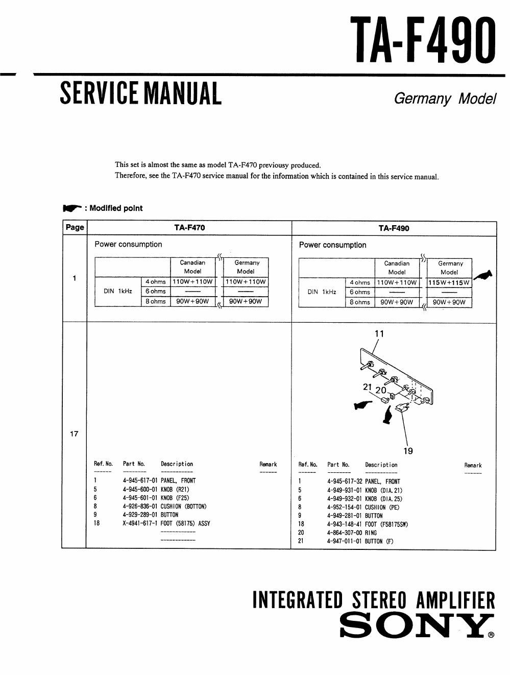 sony ta f 490 service manual