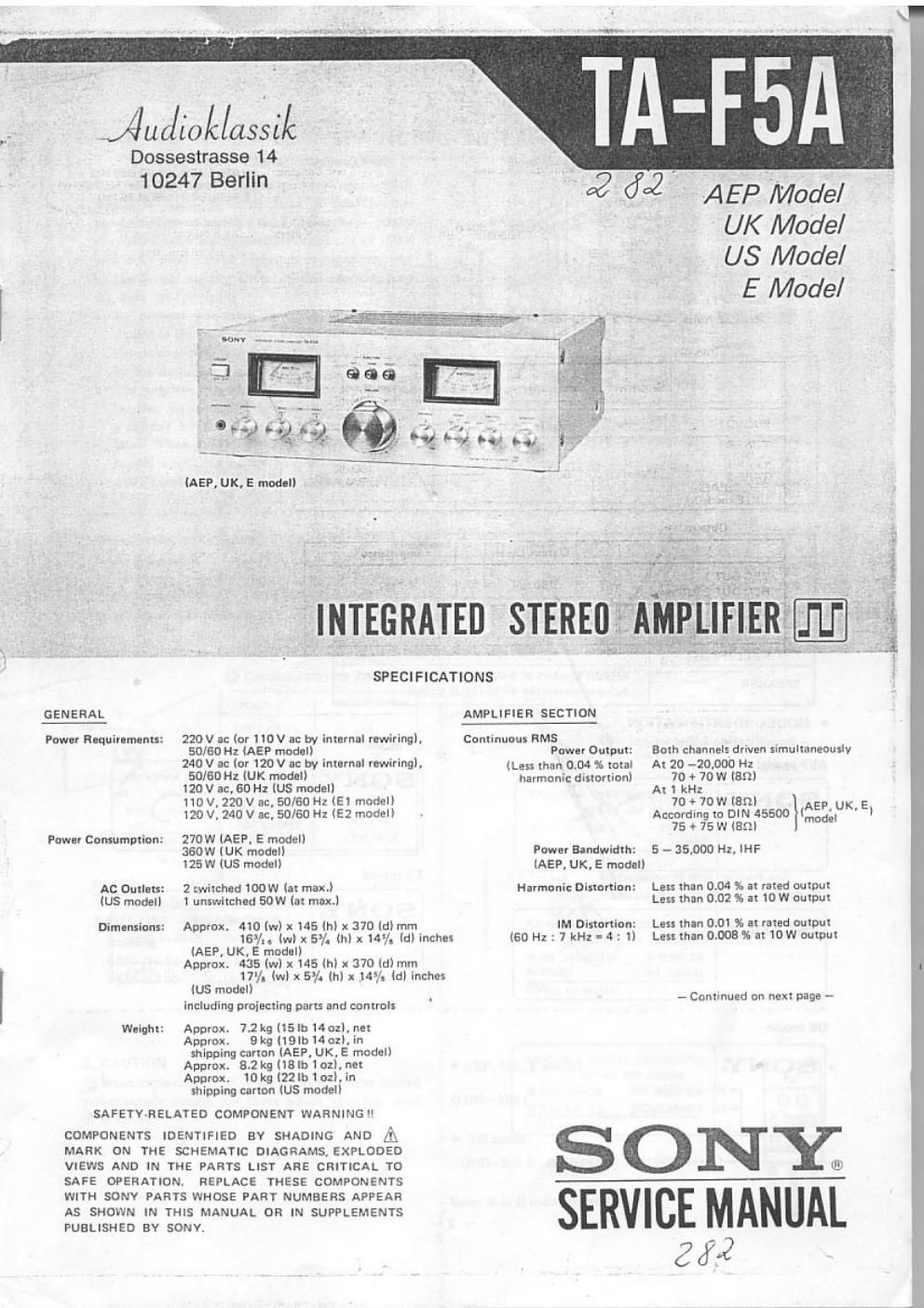 sony ta f 5 a service manual