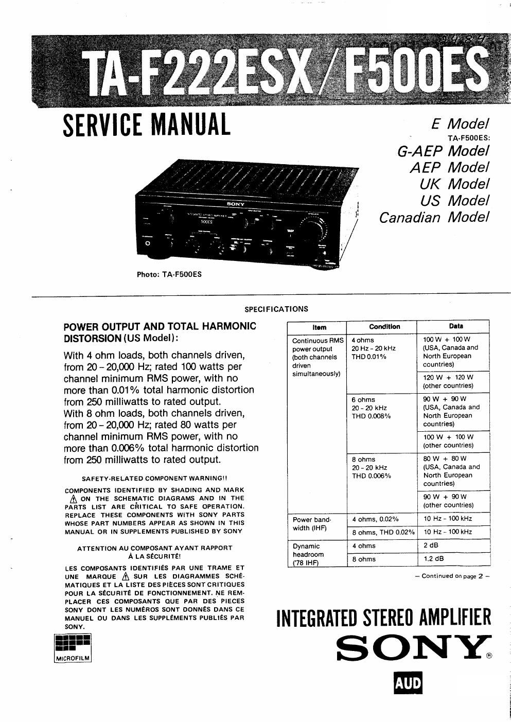 sony ta f 500 es service manual