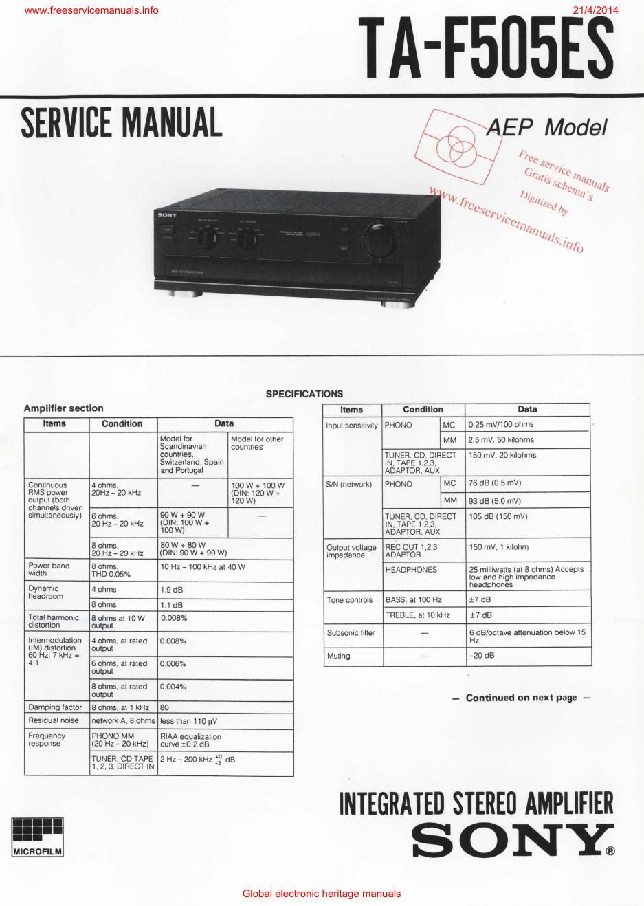 sony ta f 505es int service manual