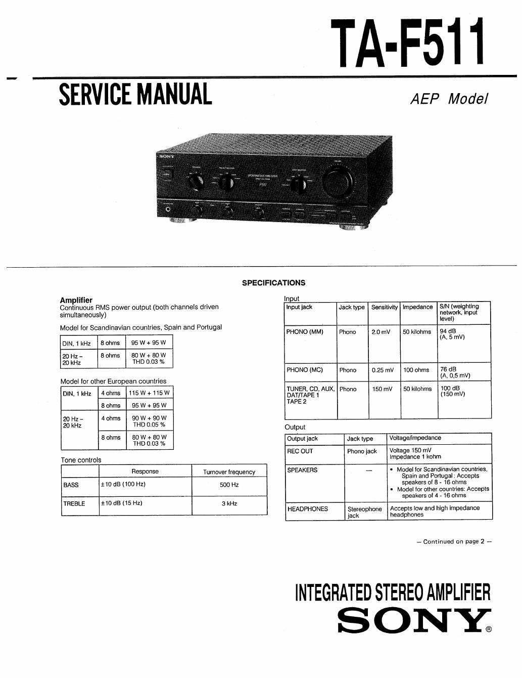 sony ta f 511 service manual
