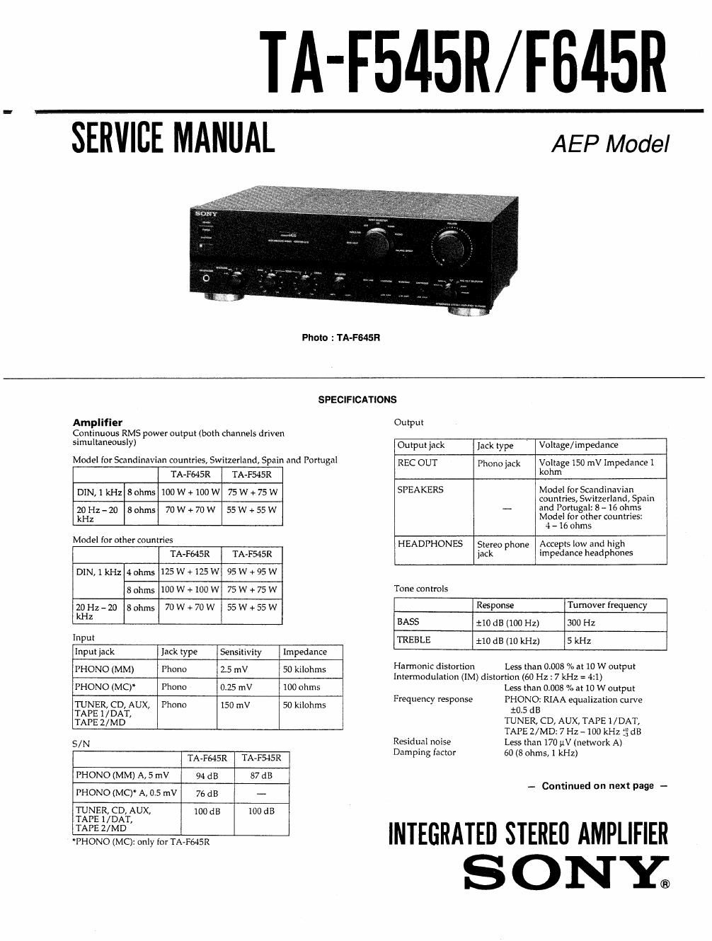 sony ta f 545r ta f 645r service manual
