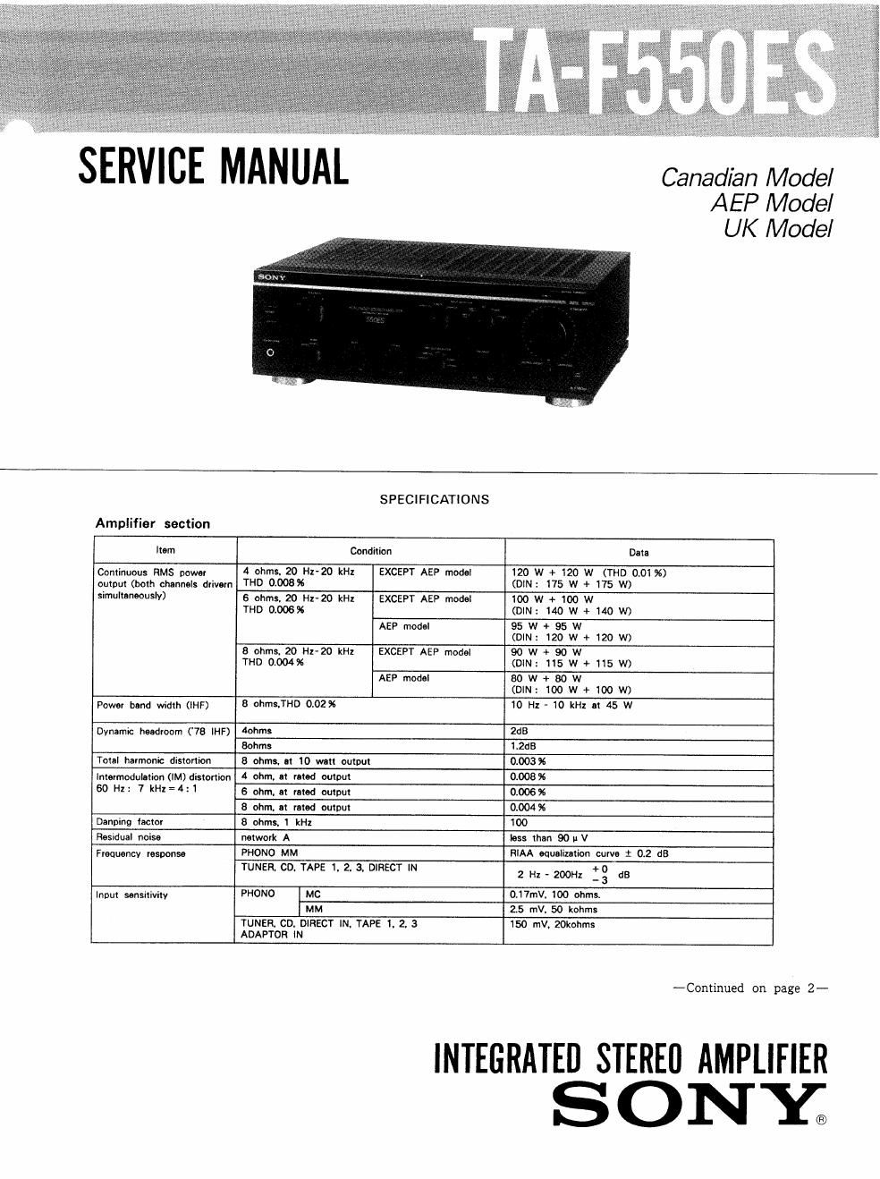 sony ta f 550 es service manual