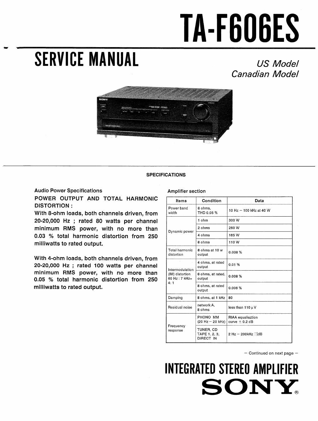 sony ta f 606 es service manual
