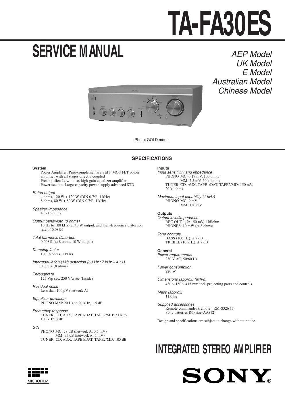 sony ta fa 30 es service manual