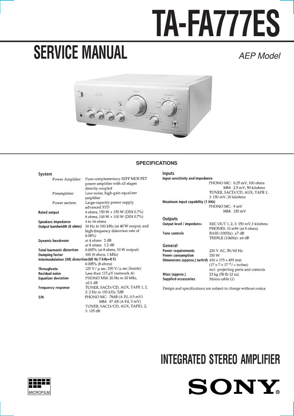 sony ta fa 777 es service manual