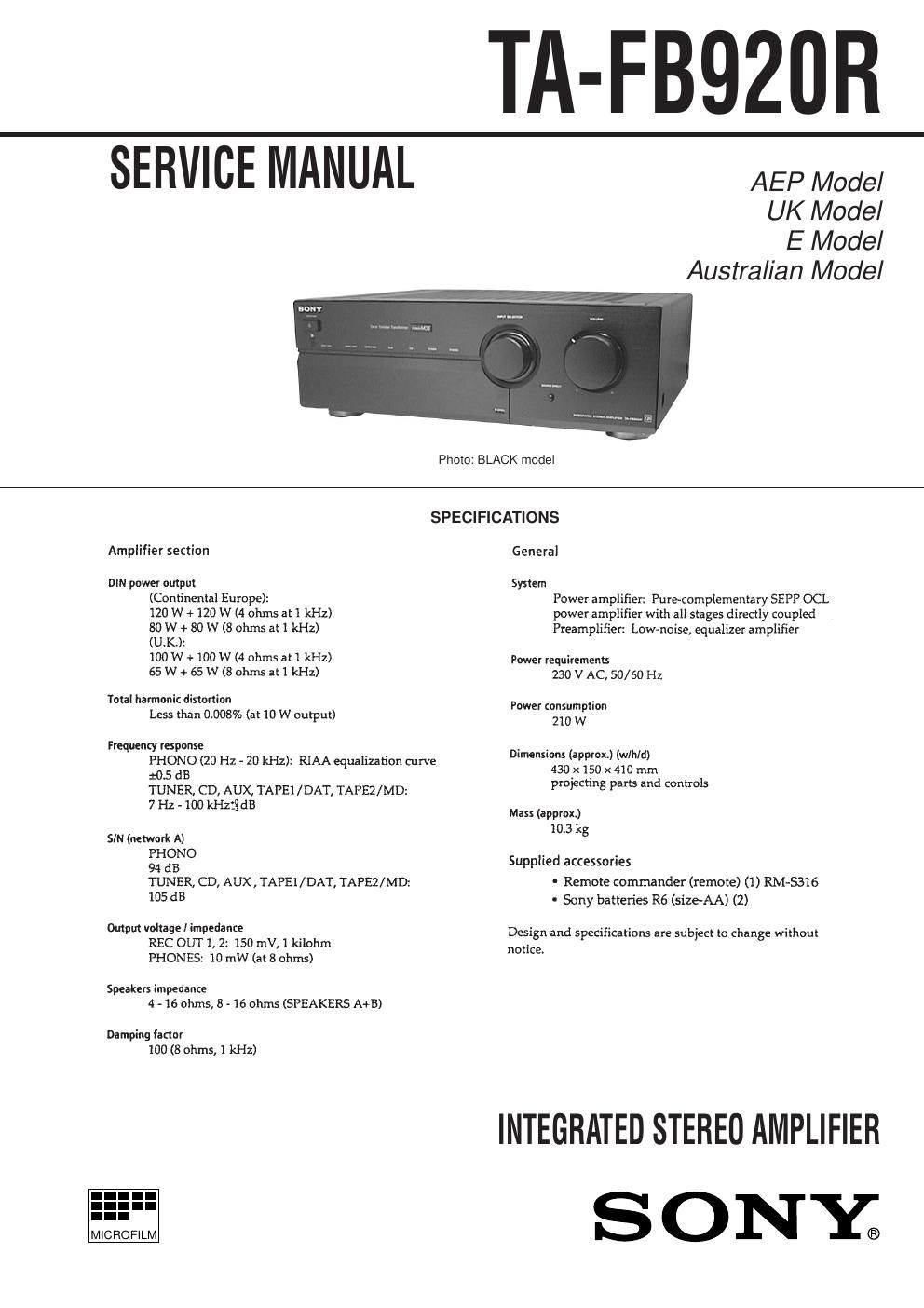 sony ta fb 920r service manual