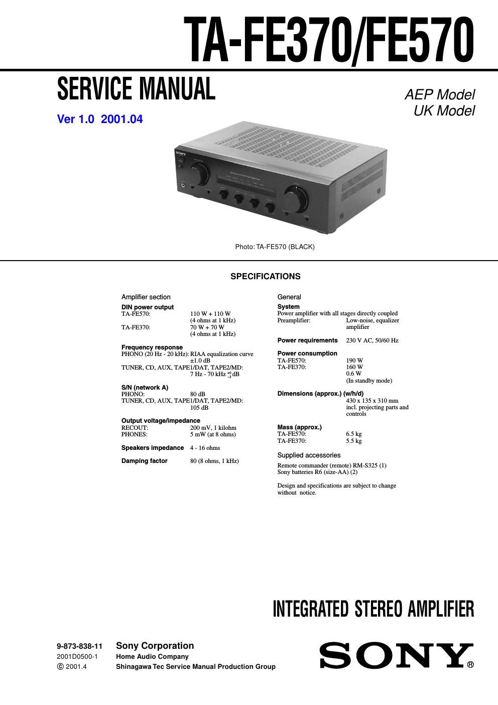 sony ta fe 370 service manual