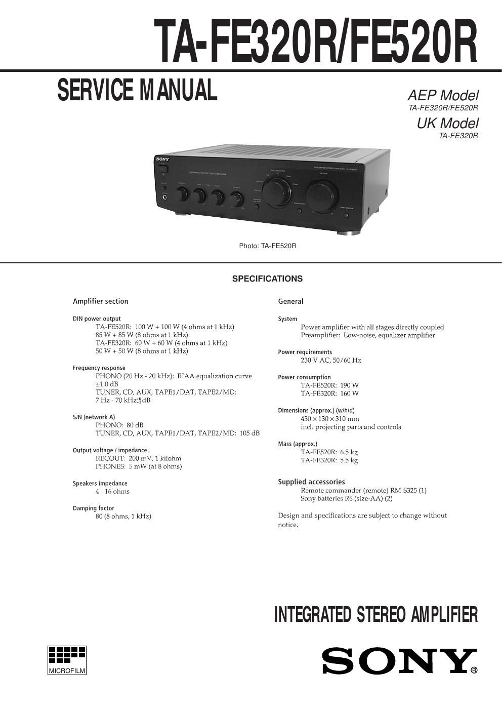 sony ta fe 520 r service manual