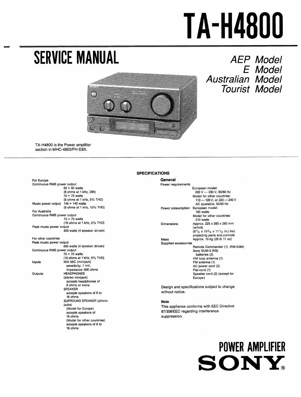 sony ta h 4800 service manual