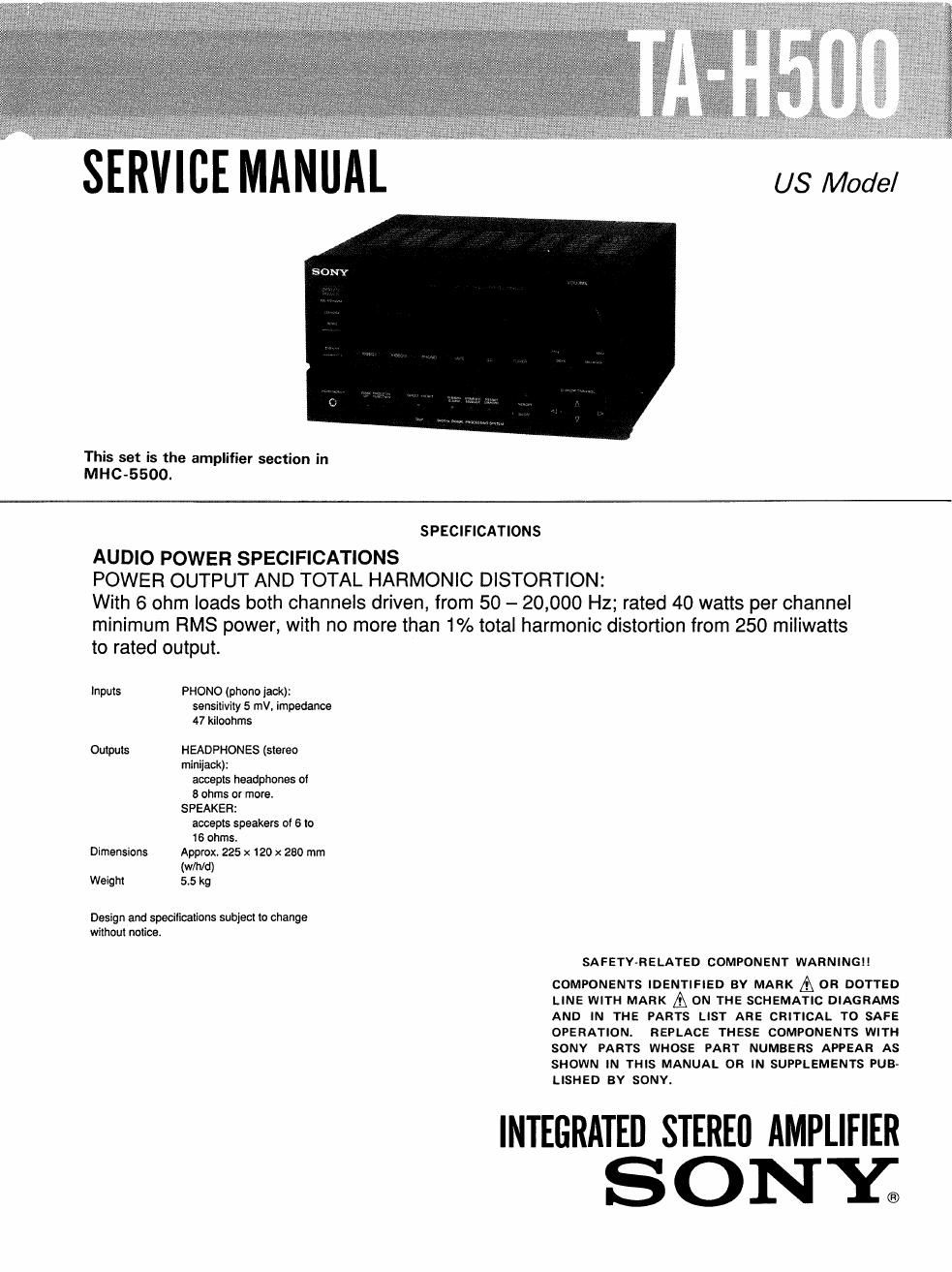 sony ta h 500 service manual