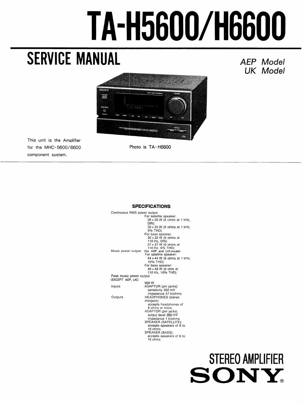 sony ta h 6600 service manual