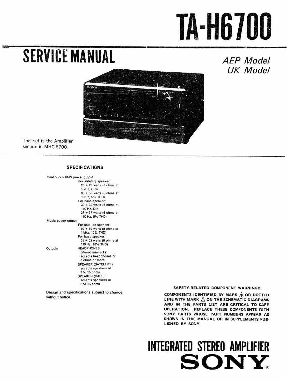 sony ta h 6700 service manual