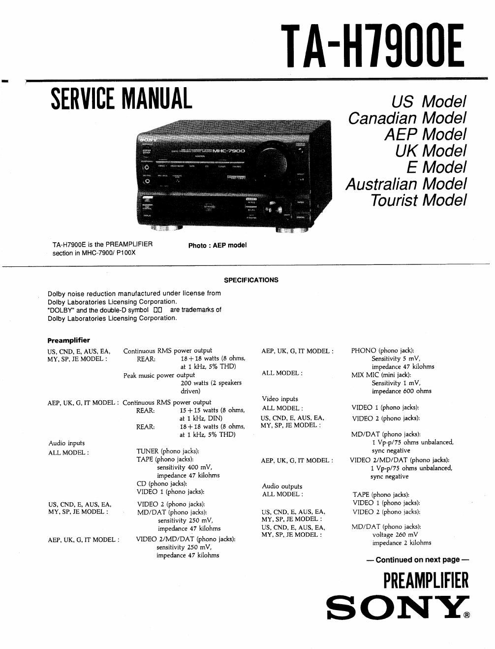 sony ta h 7900e sm