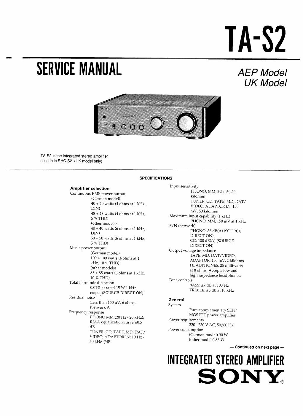 sony ta s 2 amp
