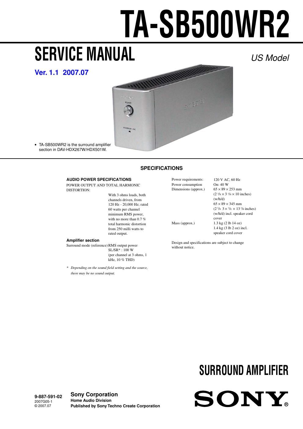 sony ta sb 500 wr 2 service manual