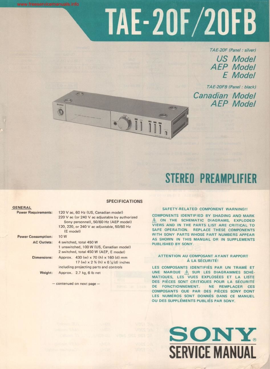 sony tae 20fb pre service manual