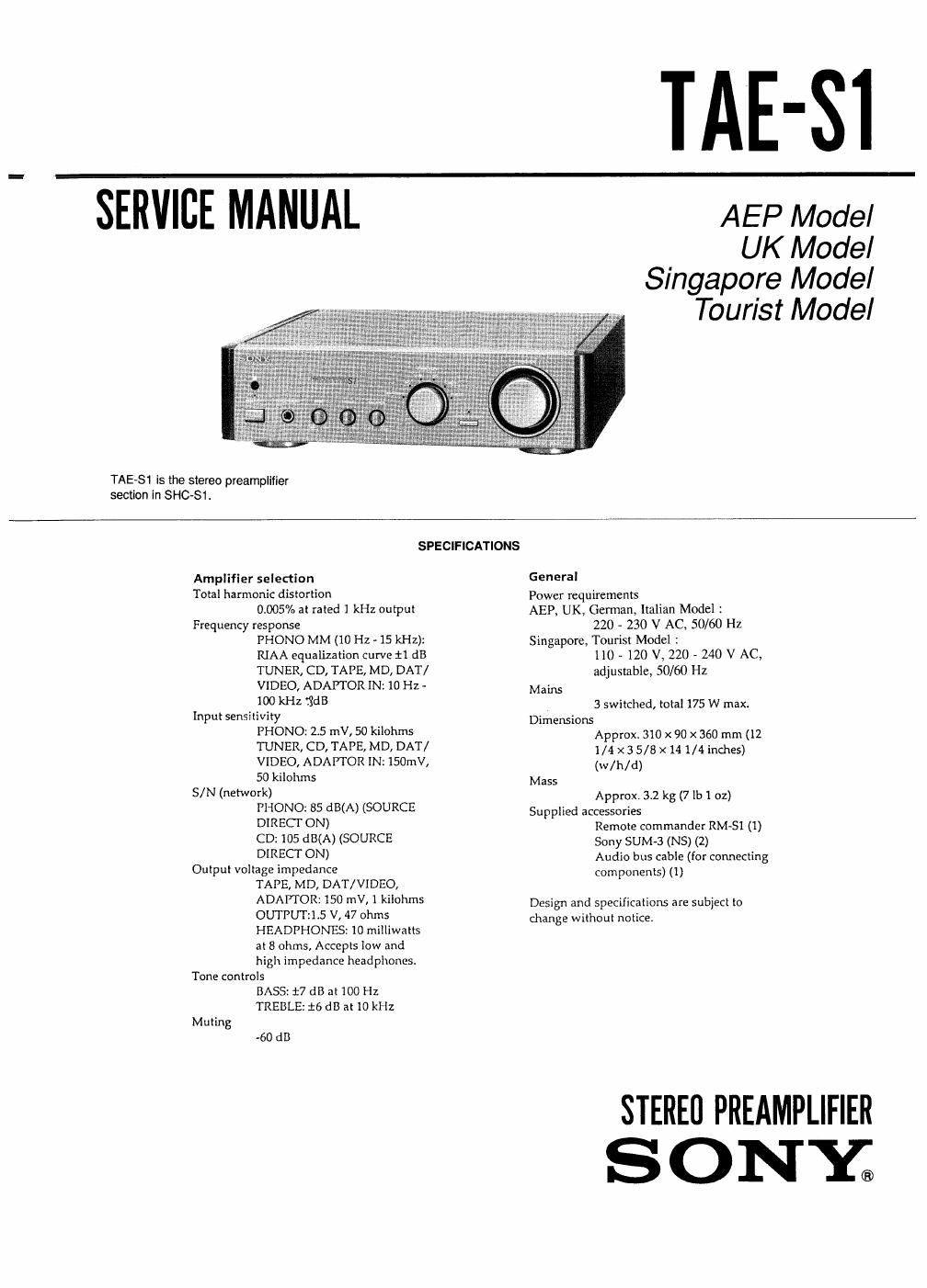 sony tae s 1 service manual