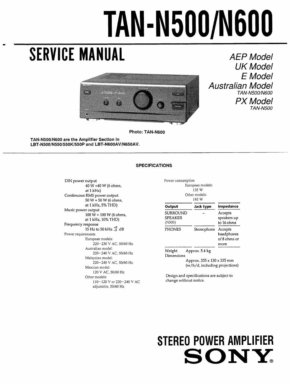 sony tan n 500 service manual