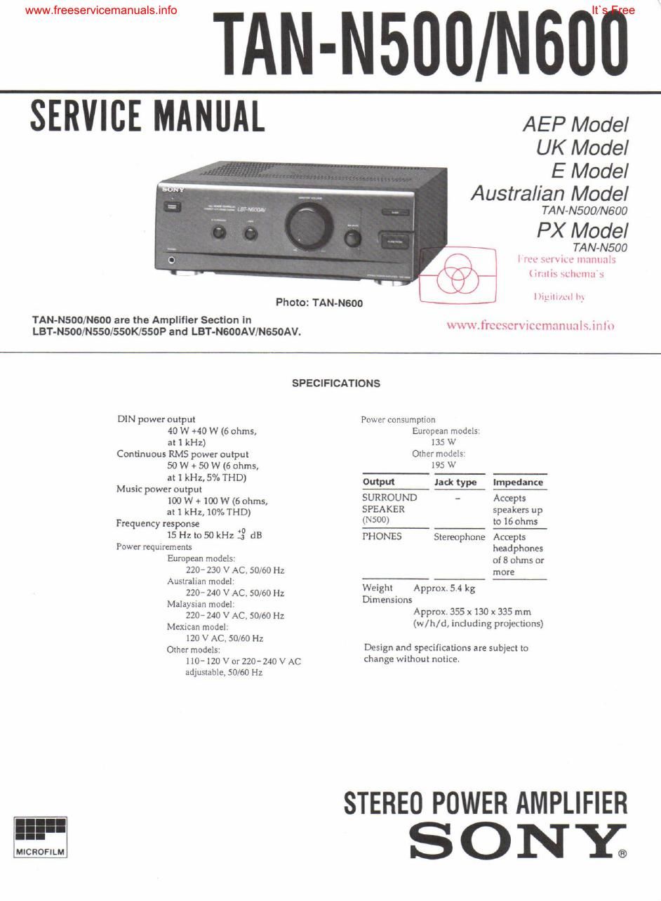 sony tan n 600 pwr service manual