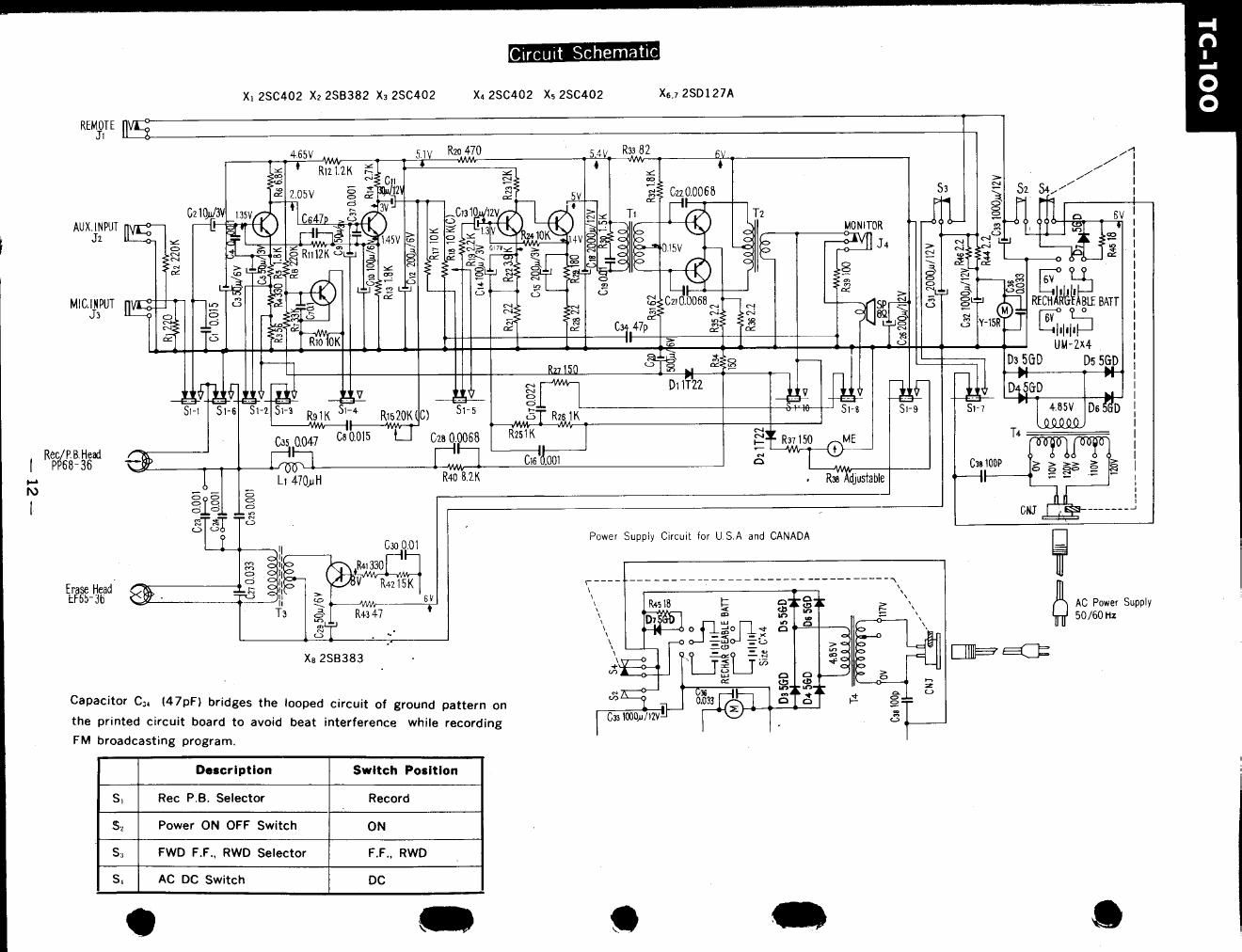 sony tc 100 schematic